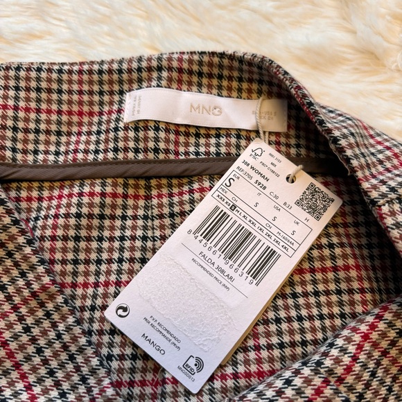 NWT Mango Houndstooth Brown & Red Miniskirt With Button Detailing Womens Small - Picture 3 of 4